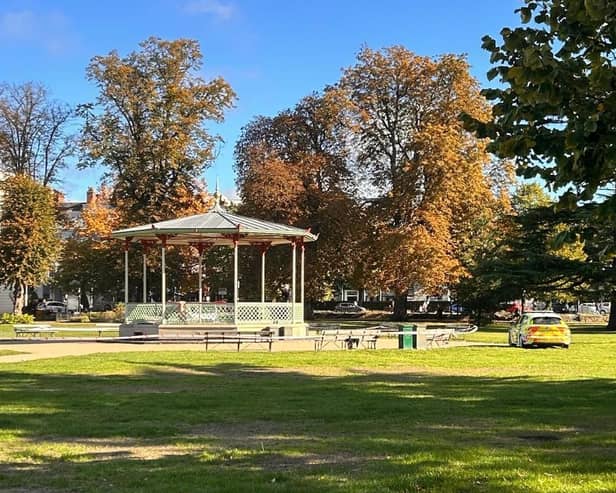 The area around the Bandstand at the Pump Room Gardens in Leamington has been cordoned off after the incident. Picture supplied.