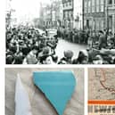 Warwickshire’s infantry regiment museum, The Fusilier Museum in Jury Street, will be welcoming its visitors to commemorate VE day 2025, which remembers the official surrender of Germany and subsequent declaration of peace in Britain and Europe at the end of the Second World War. Top shows: Field Marshal Montgomery in Warwick, bottom left shows pieces of tile from Hitler’s cloakroom in the Chancellory in Berlin and bottom right shows an armed forces map from April 1945. Photos supplied by Fusilier Museum