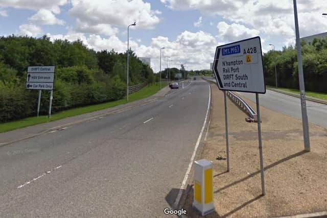 Police confirmed a motorcyclist has died in hospital following Sunday's crash at the A5 roundabout junction with the A428 on Sunday