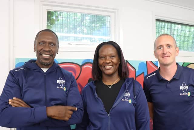 On Track co-ordinator Kevin Brookes and senior On Track leaders Stephanie McKenzie and James Taylor at the Brownsover Youth Hut, one of the venues where the team holds weekly sessions for young people.