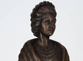 A close-up taken from the full-height sculpture by John Letts to mark the Queen’s Silver Jubilee in 1977, now on display at Nuneaton Museum and Art Gallery.