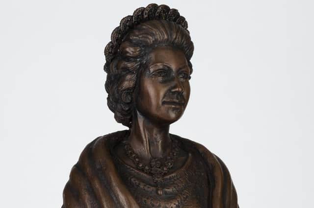 A close-up taken from the full-height sculpture by John Letts to mark the Queen’s Silver Jubilee in 1977, now on display at Nuneaton Museum and Art Gallery.