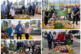 Morrisons in Leamington held five food drives to support holiday hunger. The supermarket chain let five charities come into store to take on a challenge of collecting food. Customers were asked if they could purchase one thing extra to their shopping list to support families and children around the community.

Photo shows: Top left shows the Brunswick team with Sarah of the Nationwide mortgage team,  store manager Rob Apted and Alex Pearson, top right shows the Packmores team with members of the Warwick Lions, the Mayor of Warwick Cllr Oliver Jacques,  Alex Pearson and store manager Rob Apted. Second left shows  Young People First team members Dave and Krissy with Alex Pearson, bottom left shows the Warwickshire Pride tea, with members of Coventry Corsairs Rob, Shane and Paul with Alex Pearson  Rob Apted and Scarlett Flare. Botttom Left shows the Lillington Youth Centre team with Khurrum Khan and Alex Pearson. Photos supplied