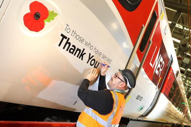 LNER Azuma train bearing its poppy livery (photo: Simon Williams LNER)