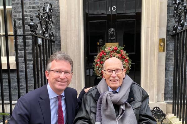 Sir Jeremy Wright MP with John Farringdon outside Number 10 Downing Street.