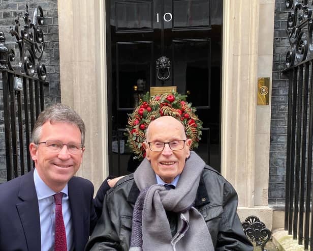 Sir Jeremy Wright MP with John Farringdon outside Number 10 Downing Street.