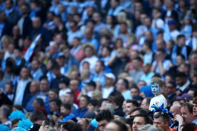A young Coventry fan enjoys the match during the EFL Checkatrade Trophy Final between Coventry City and Oxford United at Wembley Stadium on April 2, 2017.