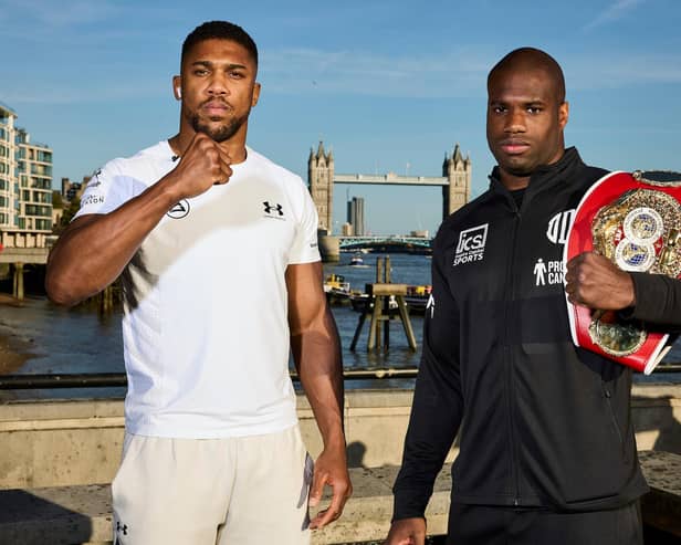 London, UK: Anthony Joshua and Daniel Dubois Face Off for the first time in fight week ahead of their IBF World Heavyweight  Title fight on saturday night at Wembley Stadium. 16 September 2024 Picture By Mark Robinson Matchroom Boxing