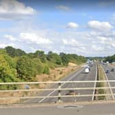 A scene-setter, the view south from junction one of the M6 from Google Street View.