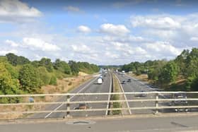A scene-setter, the view south from junction one of the M6 from Google Street View.