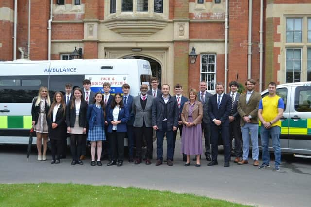 Some of the pupils and staff from Warwick School and King’s High who helped raise money to fund two ambulances for Ukraine. Photo supplied