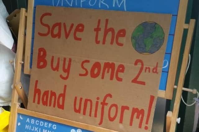 A sign for the uniform recycling shop at St Paul's School. Picture supplied.