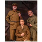 Left to right: Melchett (John Nichols), Blackadder (Nicky Cheung) and Baldrick (Connor Bailey) dig deep into the trenches with a ‘cunning plan’ ready for action.