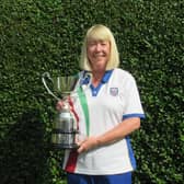 New 2-Wood Singles Champion, Dawn Horne, with her trophy.