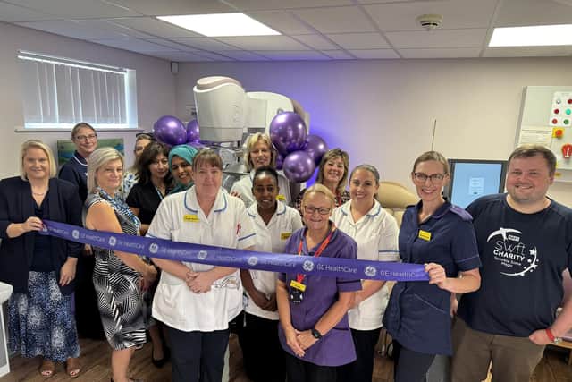 Members of the breast care team at Warwick Hospital and Jake Barlow from SWFT Charity. Photo supplied