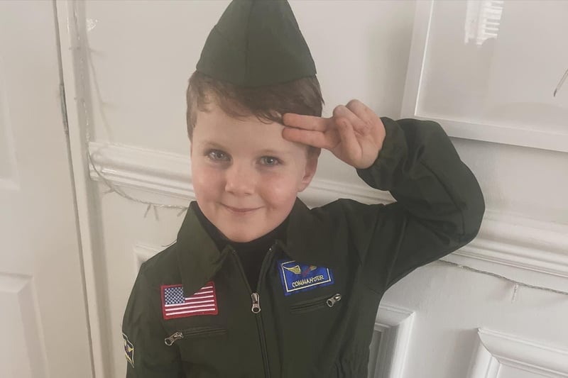 Thomas, aged 7, from Our Lady and St Teresa's Primary School, as Pete 'Maverick' Mitchell.Thomas loves reading about fighter pilots and wants to be one one day!