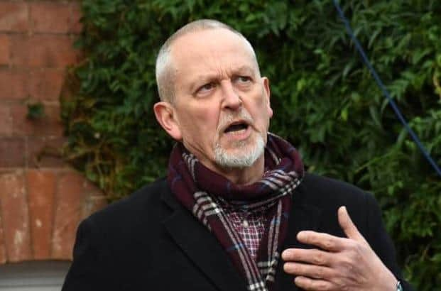 Horace Panter of The Specials gives a speech at the unveiling of the Special Interest Plaque at 27 Woodbine Street in Leamington where he and the rest of the band members of the time recorded their hit single Ghost Town at the Woodbine Street Studio there in 1981. Photo by Allan Jennings.