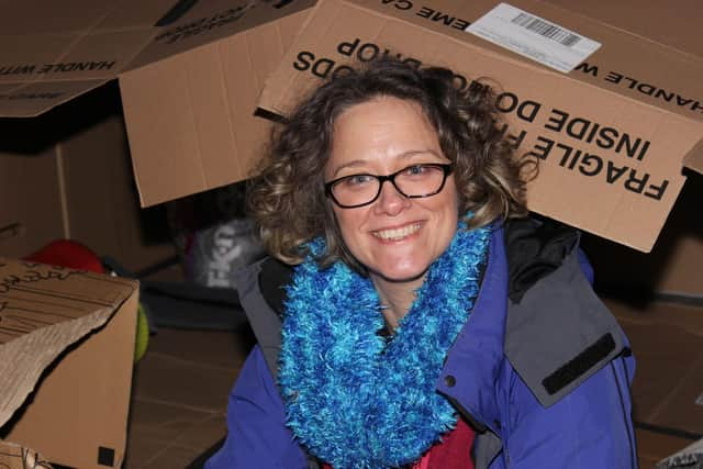 Louise during her recent sleep out for charity.