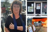 Nina Kelly has been left overwhelmed by the many donations she has received. Left shows Nina in her sling, top right shows Nina's current prep kitchen in Warwick, which she hopes to turn into another venue for her potato business and bottom left shows her stall in Market Place. Photos supplied