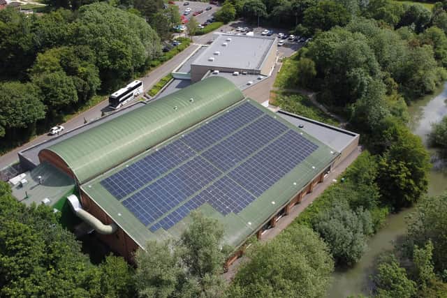 New solar panels have been fitted on the roof of Newbold Comyn Leisure Centre in Leamington. Picture supplied.