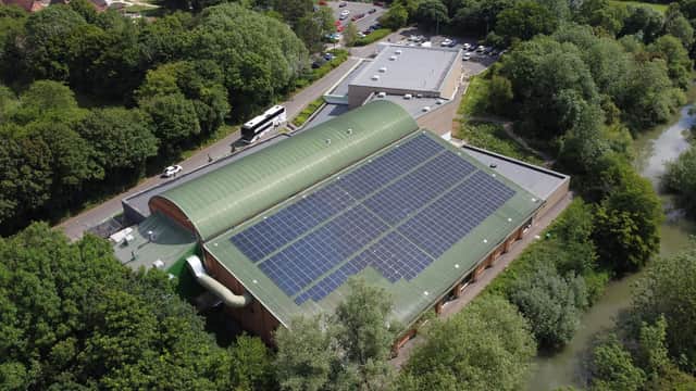 New solar panels have been fitted on the roof of Newbold Comyn Leisure Centre in Leamington. Picture supplied.