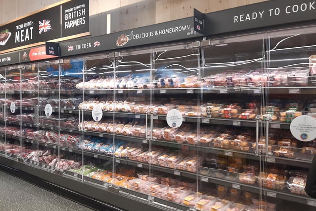 Chilled products like meat, fish, dairy and salad are now all displayed behind 'chiller doors' to reduce energy consumption.