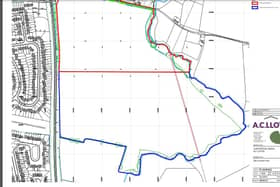 The outline of the site south of Chesterton Gardens in Leamington where AC LLoyd  wants to build 185 houses.