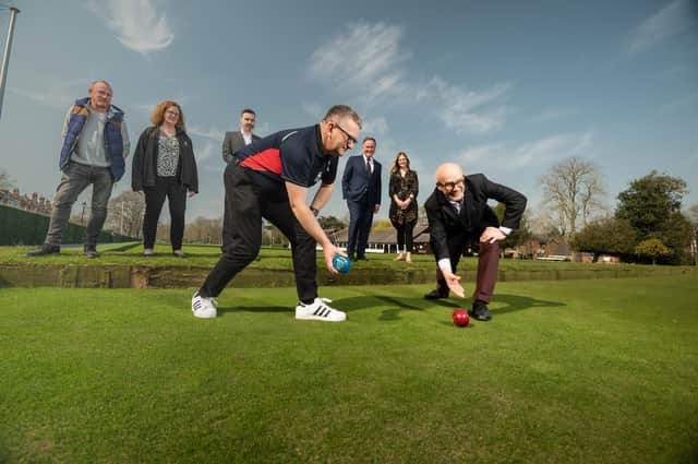 Front L-R Alistair Hollis, head of sport development and B2022 team leader and Matt Western, MP for Warwick and Leamington.