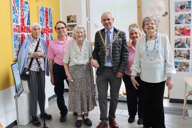 Care home residents joined the Mayor of Rugby, Cllr Simon Ward, at a tea party at Rugby Art Gallery and Museum to celebrate the Good Times' VE Day-inspired art workshops.