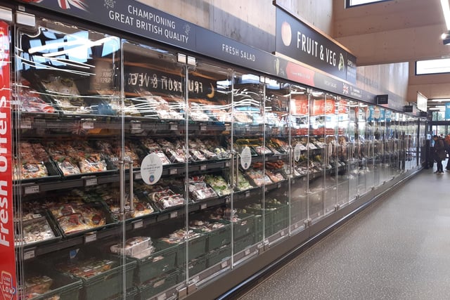 Chilled products like meat, fish, dairy and salad are now all displayed behind 'chiller doors' to reduce energy consumption.