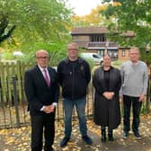 Matt Western MP stands with Packmores Community Centre secretary Amanda Burford   Warwickshire county councillor John Holland  and Warwick district councillor Dave Skinner outside the former Priory Medical Centre site in Cape Road, Warwick, for which there is a plan to create a new community centre. Picture supplied.