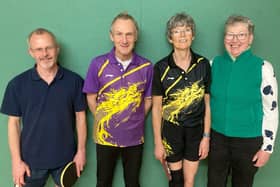 Nomads Dragons who beat Eathorpe C in Division 3. Photo l to r:   Jon Waters, mike Weaving, Jill Weaving and Catherine McAuley