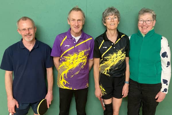 Nomads Dragons who beat Eathorpe C in Division 3. Photo l to r:   Jon Waters, mike Weaving, Jill Weaving and Catherine McAuley