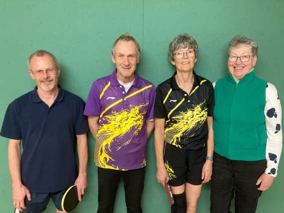 Nomads Dragons who beat Eathorpe C in Division 3. Photo l to r:   Jon Waters, mike Weaving, Jill Weaving and Catherine McAuley