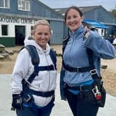 Left to right: Ann-Marie Baker, senior customer relations manager at Leycester and Jubilee House and Tracy Barton, senior general manager at Leycester House, took part in the Parkinson’s UK’s Skydive September last Saturday (September 16). Photo supplied