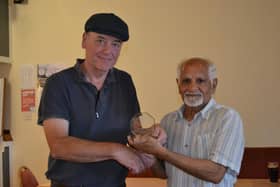 Bakeramjit Singh accepts the Division 1 Runners up Managers award for Khalsa FC on behalf of Amit Punj.
