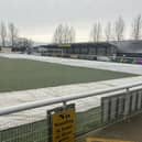 Leamington's pitch was frozen on Saturday. Photo: Leamington FC.