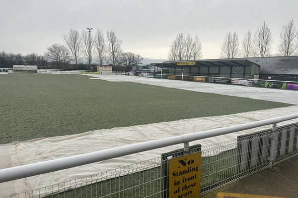 Leamington's pitch was frozen on Saturday. Photo: Leamington FC.