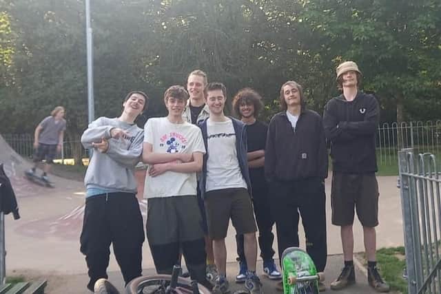 From left to right: skaters Jake, Sam, Ashton, Ed, Saif, Enzo & Elliot who are part of the group who campaigned to get new lighting installed at the skatepark at Victoria Park in Leamington. Picture supplied.