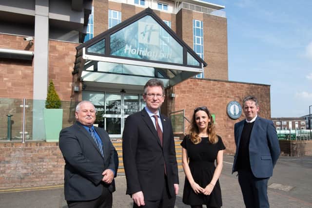 Left to right: Glyn Slade, Shakespeare’s England’s Business Development Officer, Jeremy Wright, MP for Kenilworth and Southam, Jess Biggs, Operations Manager at The Holiday Inn, Daniel Graham, General Manager of The Holiday Inn. By Mark Radford Photography