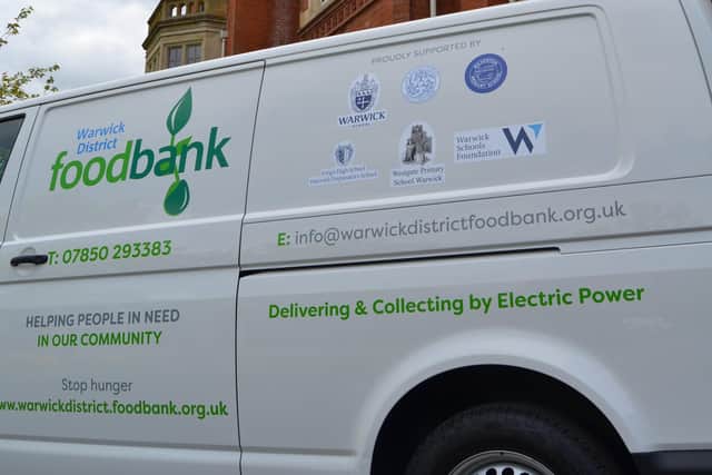 Warwick Foodbank van with local school logos. Photo by Warwick School