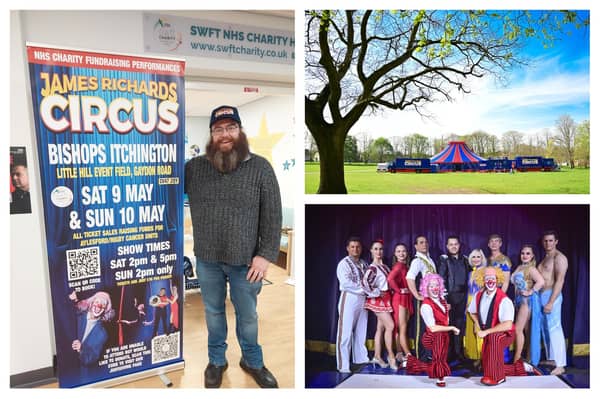 Paul Tandy from Warwick will be holding a circus fundraiser in aid of the local hospitals which cared for him during his cancer treatment. Photos by Paul Tandy and Andy Payne/James Richard's Circus