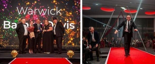 Caremark Warwick business owner Barney Davis, collecting award on stage - pictured with Caremark senior leadership.