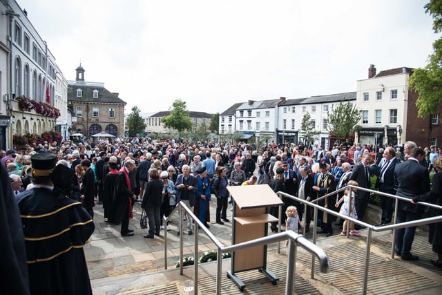 The crowds gathered outside Shire Hall. Photo by Gill Fletcher