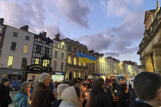 Residents gathered in Leamington to mark the anniversary of the invasion of Ukraine. Photo supplied