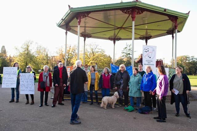 More than 200 people attended a climate change rally in Leamington's Pump Room Gardens.
