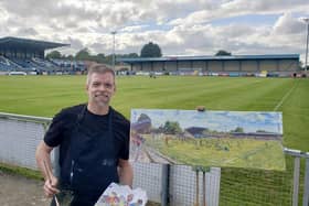 Rugby Town's opening league game of the season at Butlin Road will never be forgotten after artist Andy Brown captured the scene to add to his remarkable collection of stadium paintings.