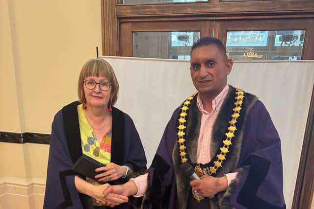 The new Mayor of Leamington Cllr Ruggy Singh and Deputy Mayor Cllr Sarah Boad. Credit: Leamington Town Council.