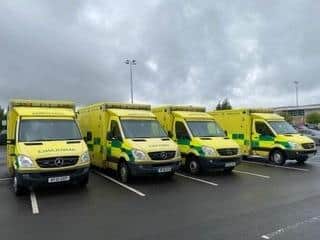 The four new ambulances bought by the Aid for Ukraine Appeal. Picture supplied.