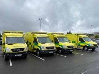 The four new ambulances bought by the Aid for Ukraine Appeal. Picture supplied.